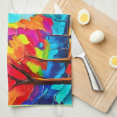 虹の木：鮮やかな森 キッチンタオル (四つ折り)