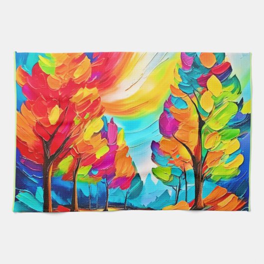 虹の木：鮮やかな森 キッチンタオル (横)