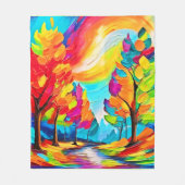 虹の木：鮮やかな森 フリースブランケット (正面)