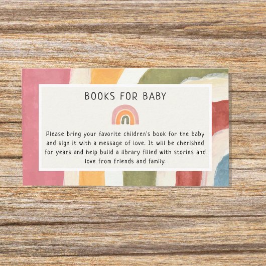 虹の本の下でベビーボホベイビーシャワー エンクロージャーカード