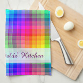 虹の格子縞のカラフル|はあなたの名前を加えます キッチンタオル (四つ折り)