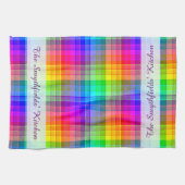 虹の格子縞のカラフル|はあなたの名前を加えます キッチンタオル (横)