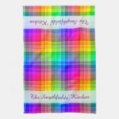虹の格子縞のカラフル|はあなたの名前を加えます キッチンタオル (縦)