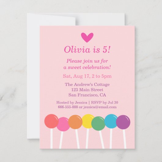 虹の棒つきキャンデーキャンデーのバースデーパーティ招待状 招待状 (正面)