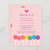 虹の棒つきキャンデーキャンデーのバースデーパーティ招待状 招待状 (正面/裏面)