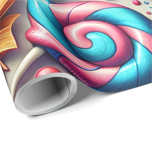 虹の棒つきキャンデー包まれたと小さな弓のキャンディ ラッピングペーパー (ロールコーナー)