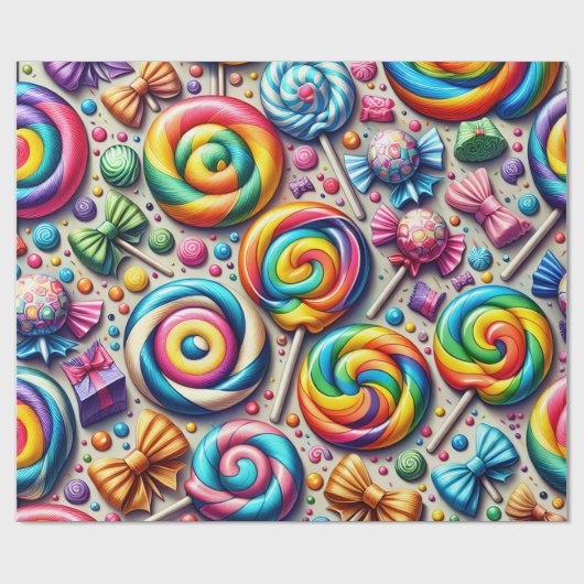 虹の棒つきキャンデー包まれたと小さな弓のキャンディ ラッピングペーパー (フラット)