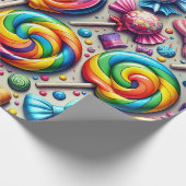 虹の棒つきキャンデー包まれたと小さな弓のキャンディ ラッピングペーパー (角)