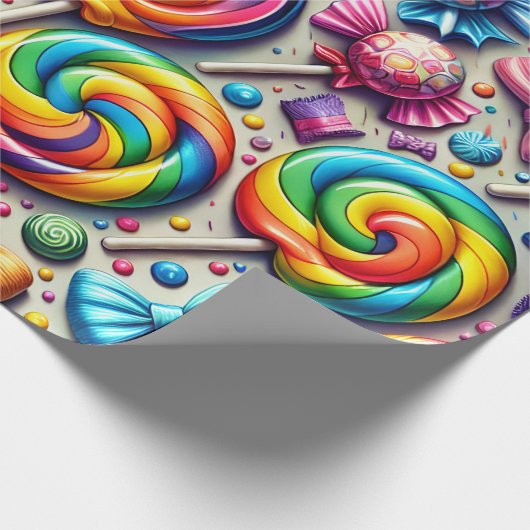 虹の棒つきキャンデー包まれたと小さな弓のキャンディ ラッピングペーパー (角)