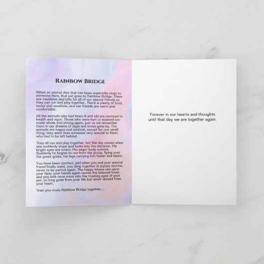 虹の橋のポームカードを持つ犬の記念碑 カード (内部)