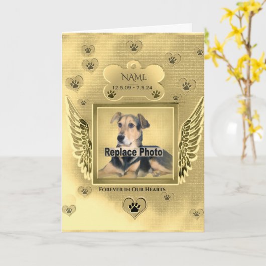 虹の橋のポームカードを持つ犬の記念碑 カード (黄色い花)