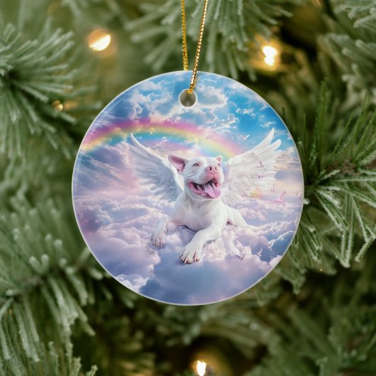 虹の橋、天国の白い犬 セラミックオーナメント (ツリー)