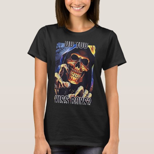 虹の死神スケルトンTシャツ キス キュート LGBT Tシャツ (正面)