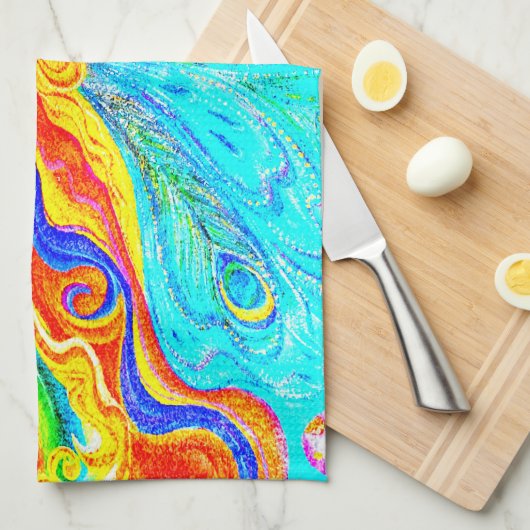 虹の毛の人魚の台所タオル キッチンタオル (四つ折り)