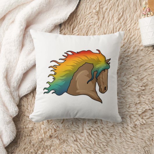 虹の毛の馬 クッション (ブランケット)