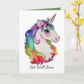 虹の毛を搭載する水彩画のユニコーン カード (黄色い花)