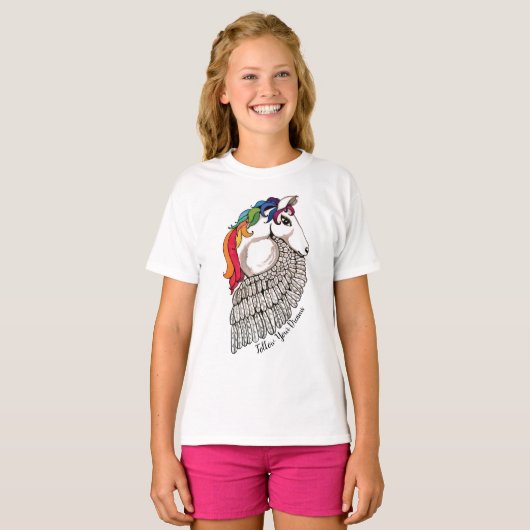 虹の毛を搭載する水彩画ペガソス Tシャツ (正面フル)