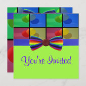 虹の気球の誕生祝い 招待状 (正面/裏面)