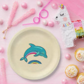 虹の水の上に湾曲したアクアグリーンドルフィン ペーパープレート (パーティー)