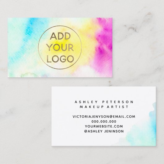 虹の水彩のブラシストロークでロゴをアップロード 名刺 (正面/裏面)