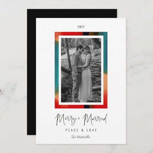 虹の水彩フレームとメリー平和結婚した シーズンカード (正面/裏面)