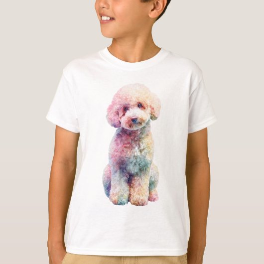 虹の水彩プードル キッズ Tシャツ (正面)