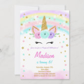 虹の水彩ユニコーンバースデー招待状 招待状 (正面)