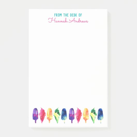 虹の水彩画のアイスクリームの机から ポストイット (正面)