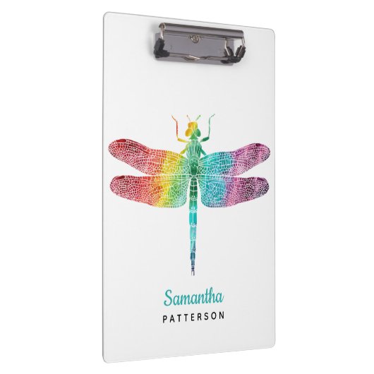 虹の水彩画のトンボのパーソナライズなフェミニン クリップボード (右)