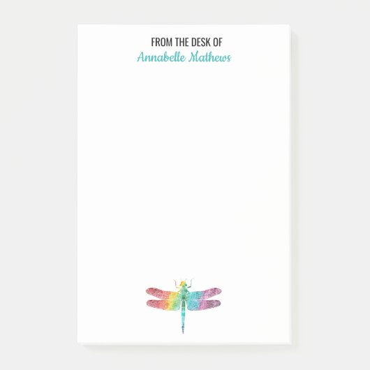 虹の水彩画のトンボの机から ポストイット (正面)