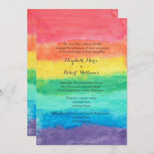 虹の水彩画の結婚式 招待状 (正面/裏面)