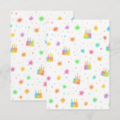 虹の水彩画の誕生日ケーキ カラフルなペイント 招待状 (正面/裏面)