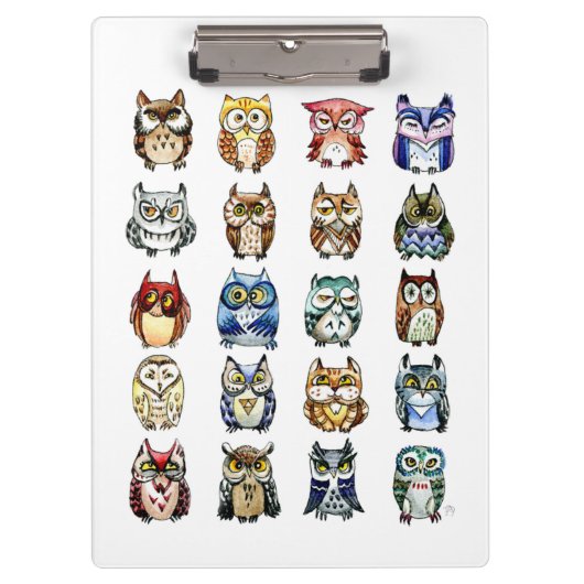 虹の水彩画フクロウおよび猫 クリップボード (正面)