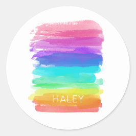 虹の水彩画モダン像名カラフル ラウンドシール