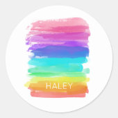 虹の水彩画モダン像名カラフル ラウンドシール (正面)
