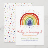 虹の水彩色の誕生日招待状（女の子） 招待状 (正面/裏面)