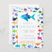 虹の水彩魚ザシーズ誕生日 インビテーションポストカード (正面/裏面)