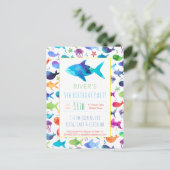 虹の水彩魚ザシーズ誕生日 インビテーションポストカード (スタンド正面)
