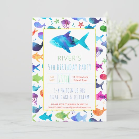 虹の水彩魚ザシーズ誕生日 招待状 (スタンド正面)