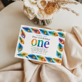 虹の水彩1歳誕生日 | カラフルベイビー サンキューカード