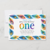 虹の水彩 1歳の誕生日 | カラフルベイビー サンキューカード (正面)