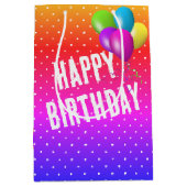 虹の水玉模様と誕生日バルーン ミディアムペーパーバッグ (正面)