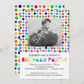 虹の水玉模様の誕生日のパーティの招待状 招待状 (正面/裏面)