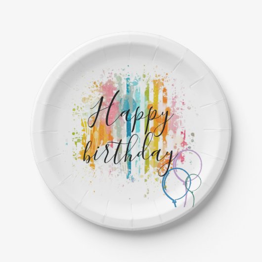 虹の水色のストライプ(ばちゃばちゃ)跳ねると絵を描 ペーパープレート (正面)