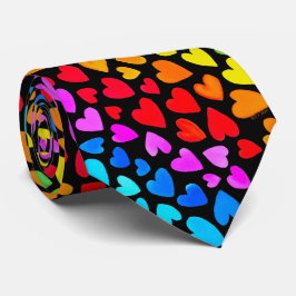 虹の水色のハートパターン ネクタイ