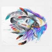 虹の水色の戦争馬 フリースブランケット (正面(横))