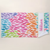 虹の水色の離れパターンパーソナライズされた ビーチタオル (正面)