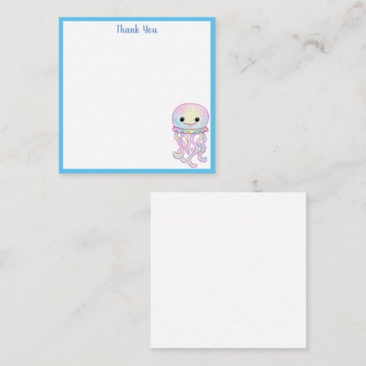 虹の水色クラゲありがとうノートカード ノートカード (正面/裏面)
