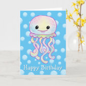 虹の水色クラゲ カード (黄色い花)