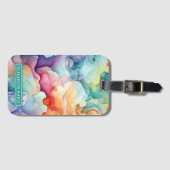 虹の水色スプラッシュ名テンプレート ラゲッジタグ (正面横)